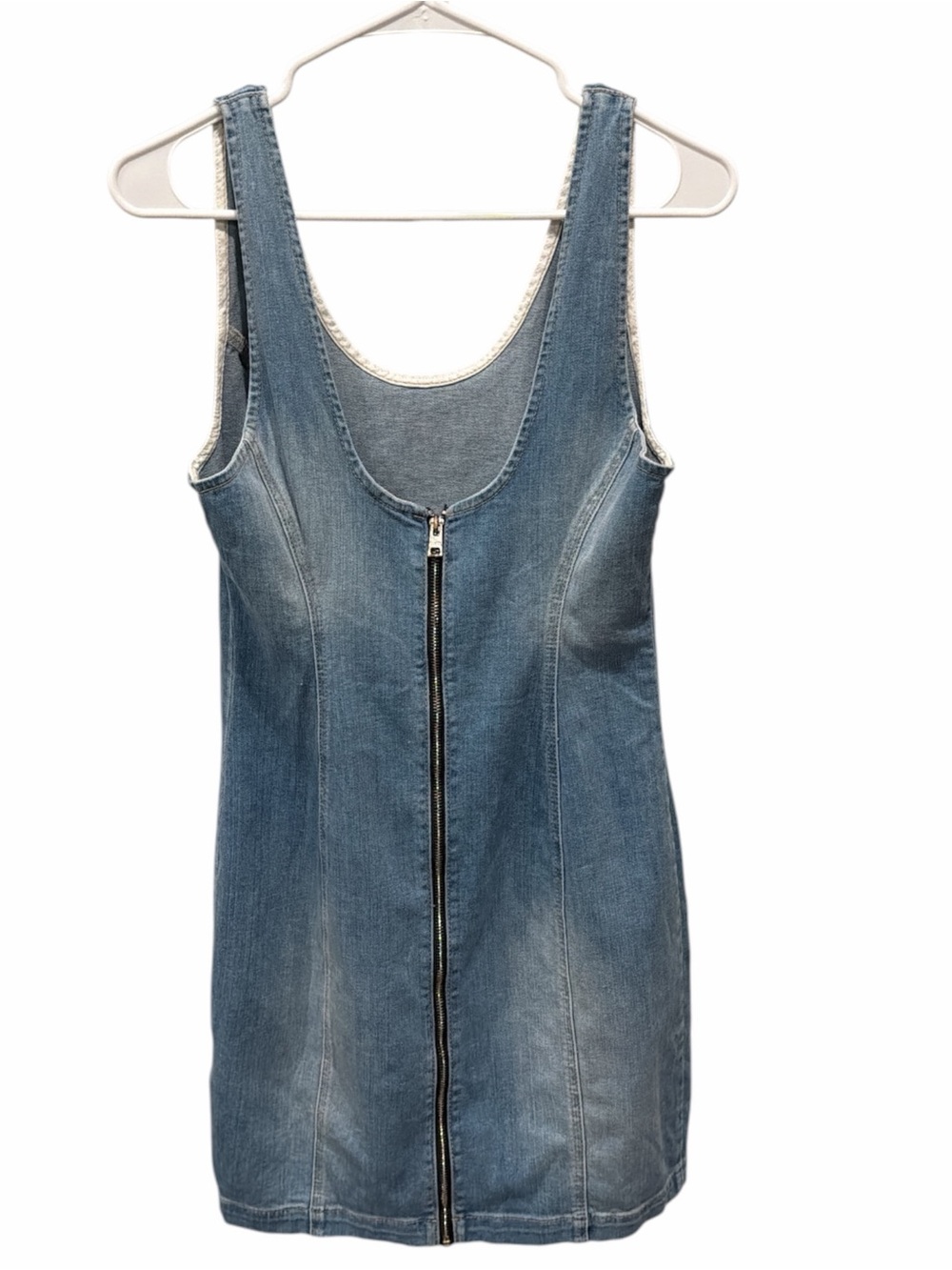Vintage Guess Los Angeles Denim Zip Front Mini Dress Large 90s Y2K - Picture 3 of 5